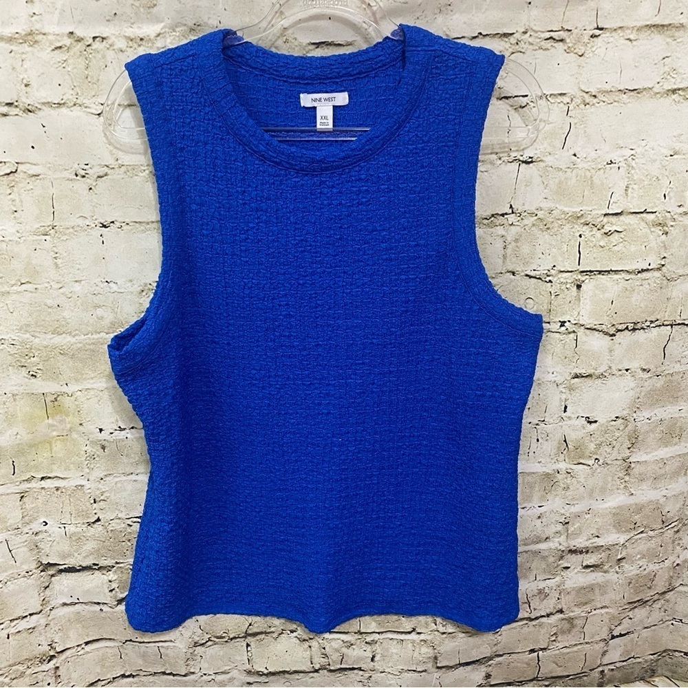 Nine West Royal Blue Sleeveless Stretchy Scoop Neck Tank Top